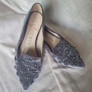 Sole Society Gray Velvet Flats